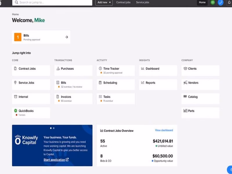 Knowify Dashboard Layout