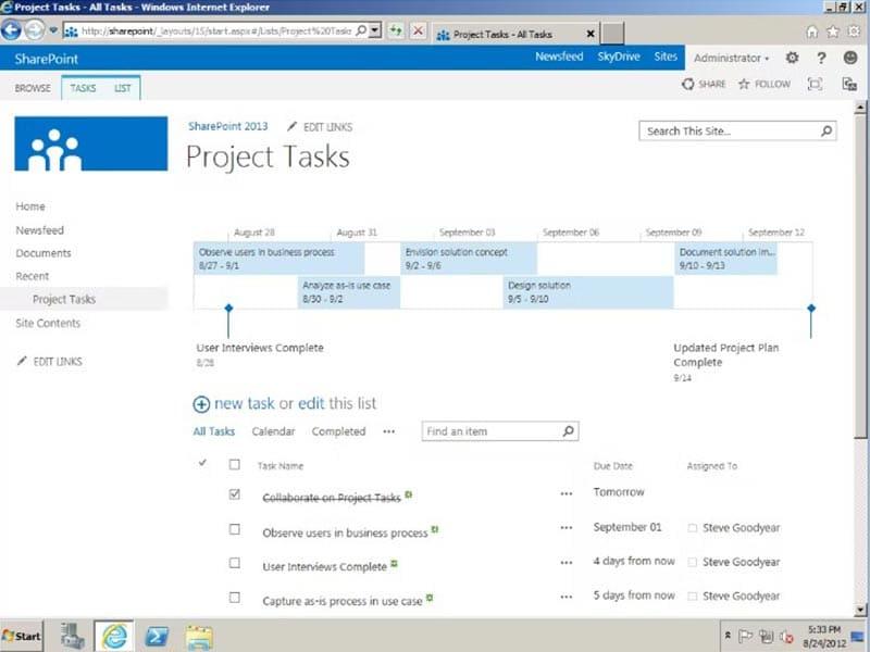 Microsoft SharePoint - Project Tasks