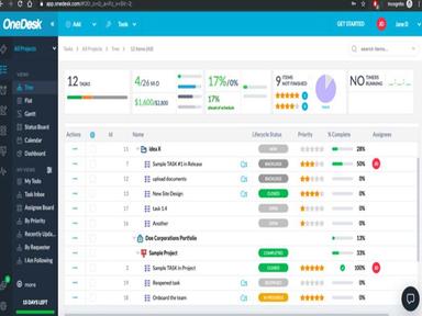 OneDesk Hiearchical view of tasks and tickets in a project