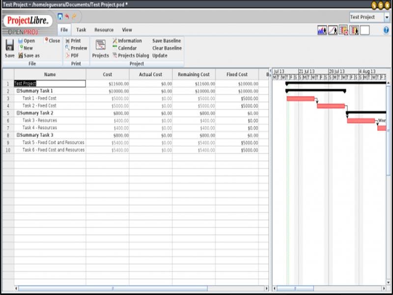 Projectlibre File tab