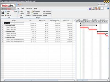 Projectlibre File tab