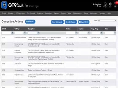 QT9 QMS CAPA Management Grid