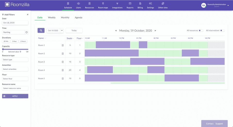 Roomzilla Schedule Dashboard