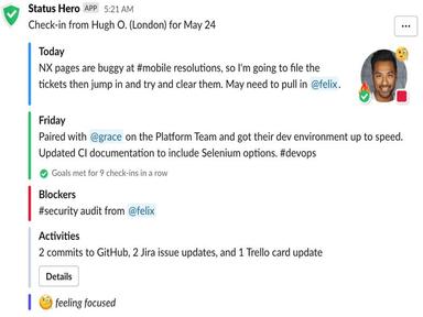 Status Hero Slack Integration Check ins and Reminders