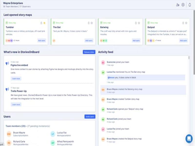 StoriesOnBoard dashboard