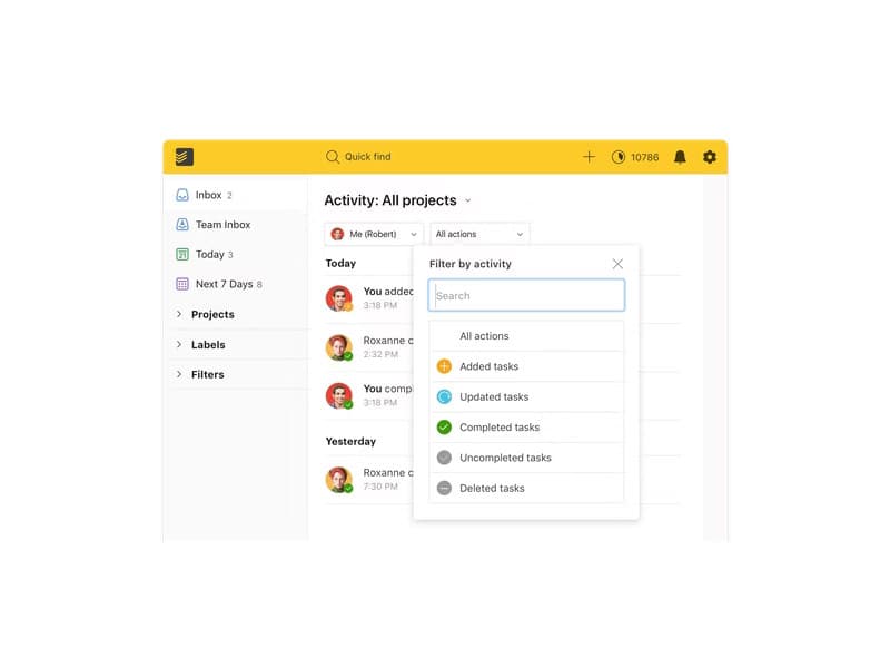 Todoist activity log