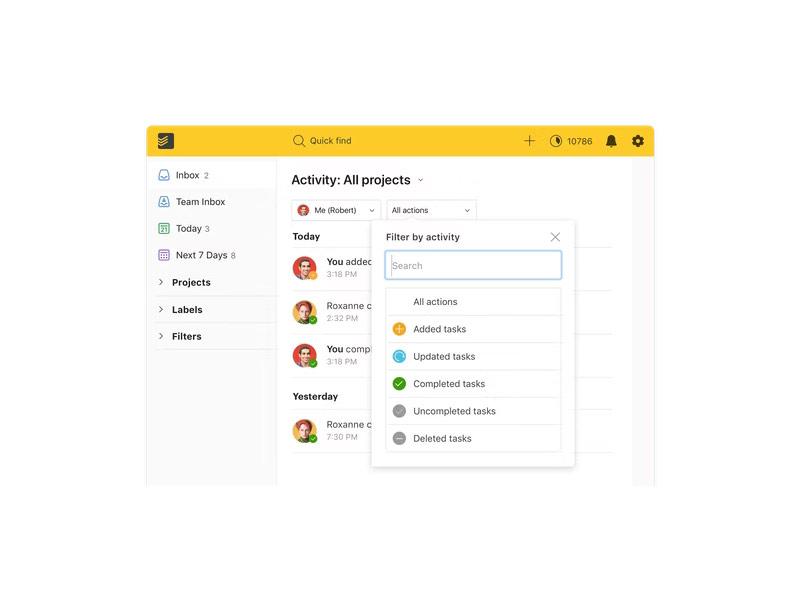 Todoist activity log