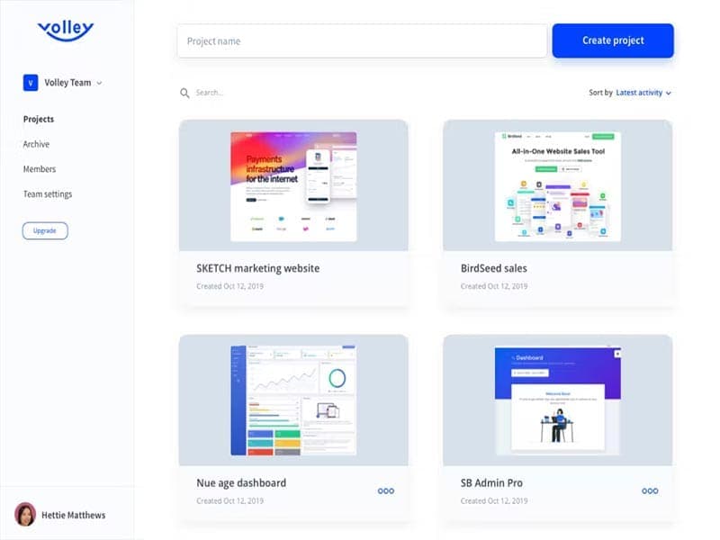 Volley software dashboard