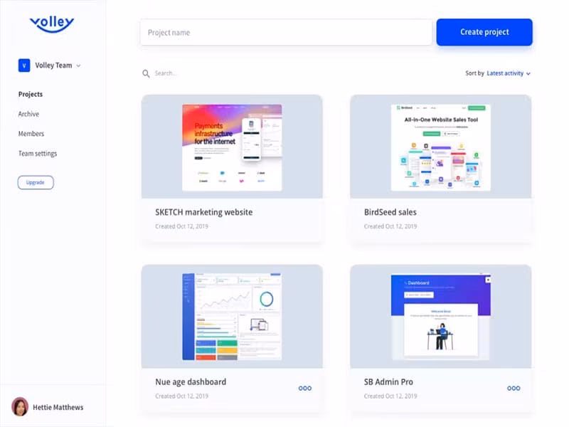 Volley software dashboard
