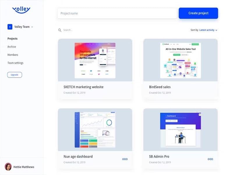 Volley software dashboard