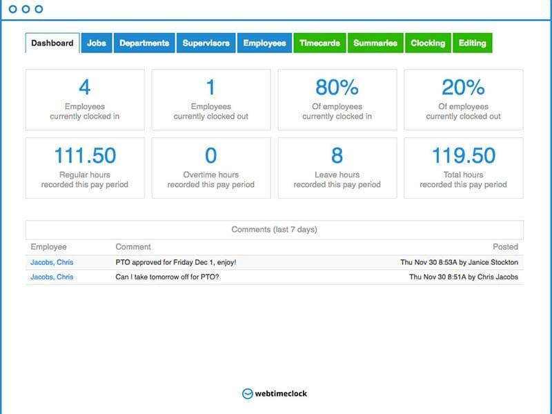 Webtimeclock Dashboard