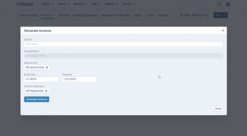 Bizinta invoice generation
