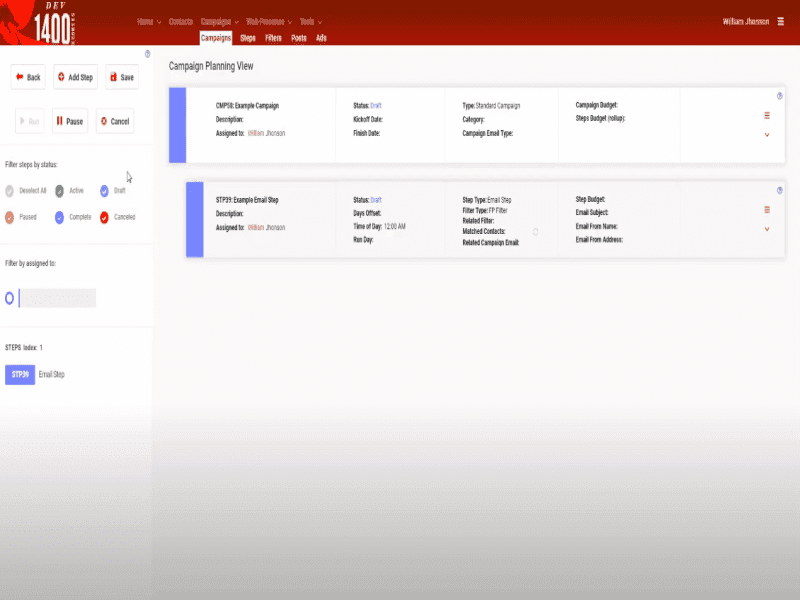 FIREBusinessPlatform Campaign Planning View