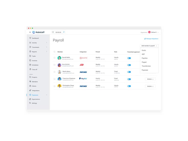 Hubstaff Payroll Management Screenshot