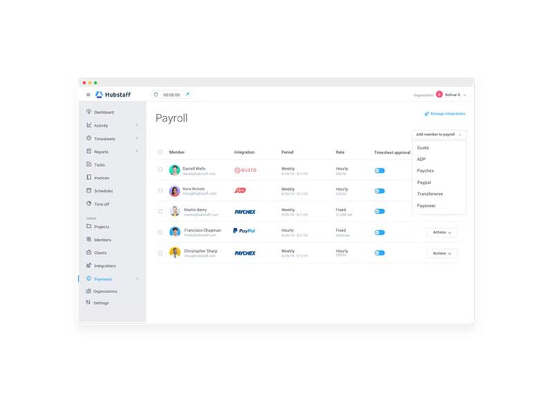 Hubstaff Payroll Management Screenshot