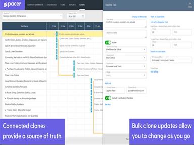 Faster Deployment with Consistency - Pacer provides actionable data that lets you deploy projects and update multiple tasks in bulk. Tweak tasks, change deadlines, update teams on the fly, and never lose sight of where you are and where you're going.