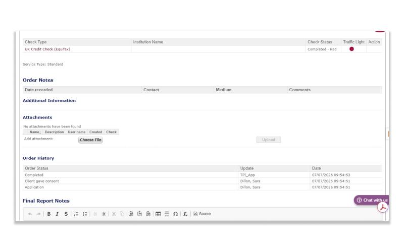 Verifile Order Notes