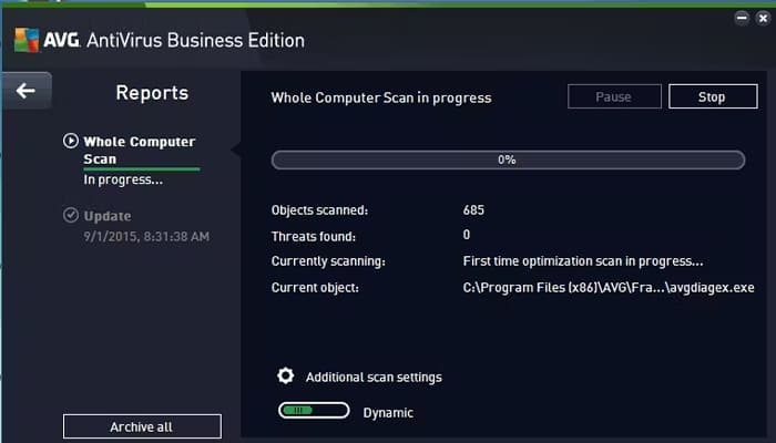 AVG Antivirus Business Edition View progress of computer scans