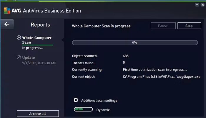 AVG Antivirus Business Edition View progress of computer scans