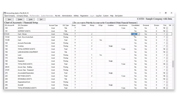Accounting Xpert Chart of accounts