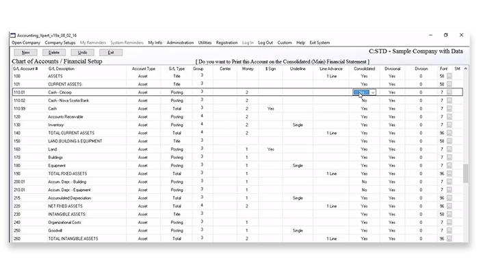 Accounting Xpert Chart of accounts