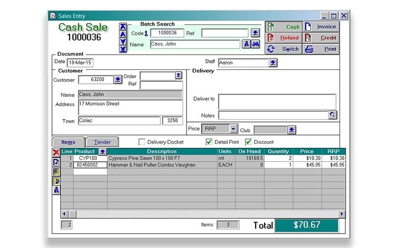 Acumen Cash Sale Screen