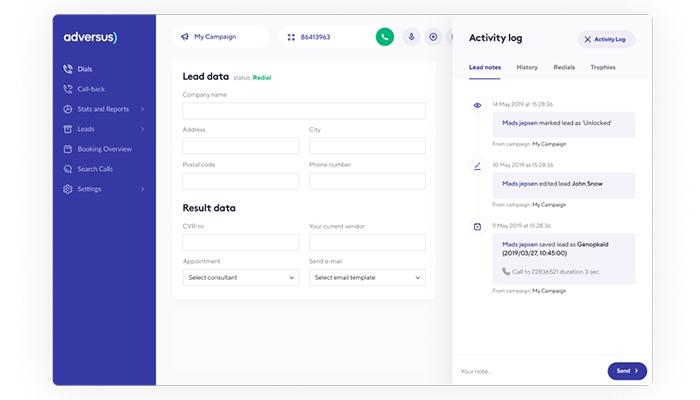 Adversus lead data screenshot