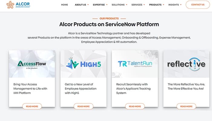Alcor Products on ServiceNow Platform