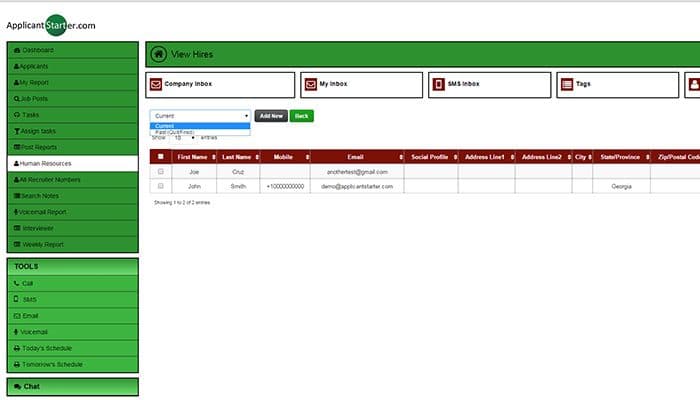 Applicant Starter HR view