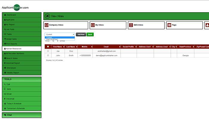 Applicant Starter HR view