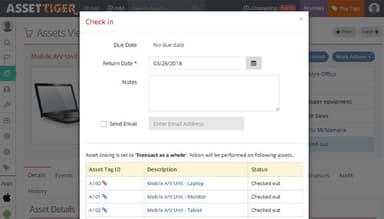 AssetTiger check-in details