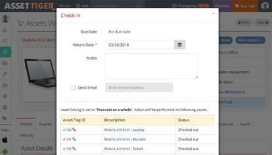 AssetTiger check-in details