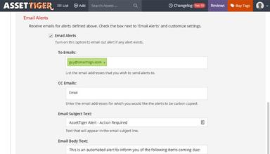 AssetTiger email alerts