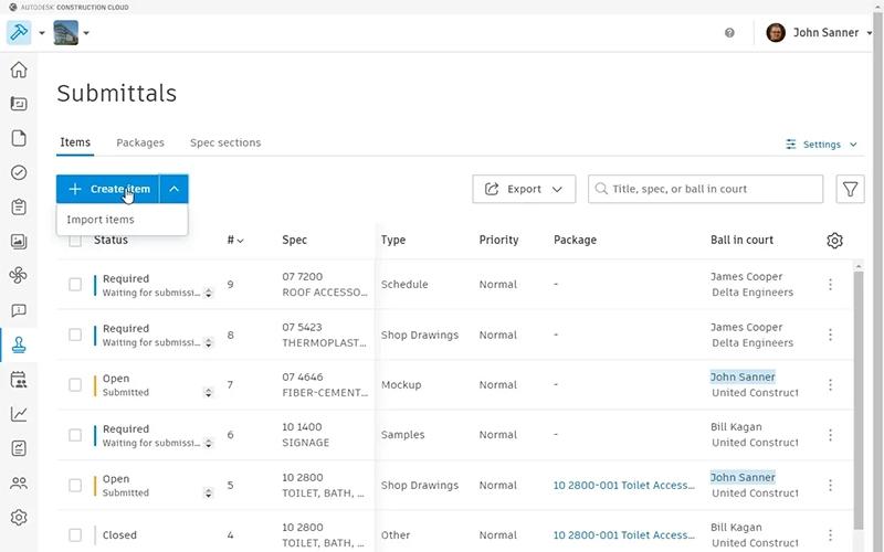Autodesk Build submittals