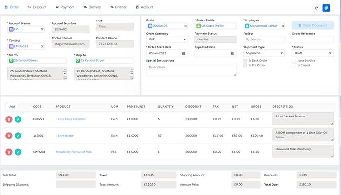 Axolt ERP Sales order console