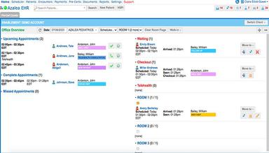 Azalea's EHR home screen saves time and decreases click count with an intuitive and configurable dashboard of upcoming visits