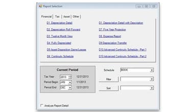 Bassets eDepreciation Report Selection Form