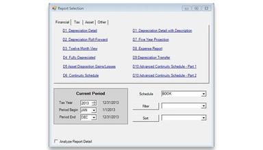 Bassets eDepreciation Report Selection Form