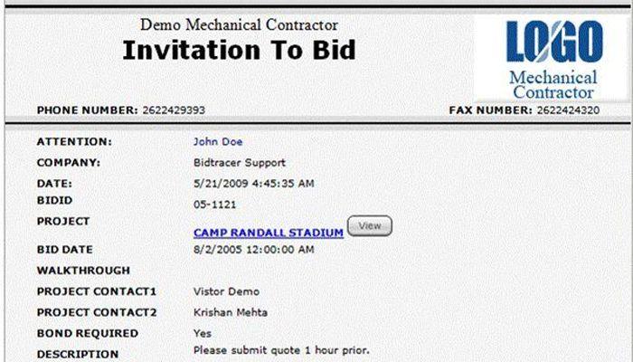 Bidtracer Bid Invitation