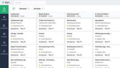 Bigin By Zoho CRM Deals Page