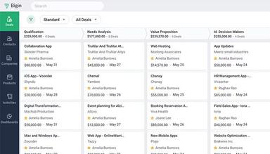 Bigin by Zoho CRM Deals page