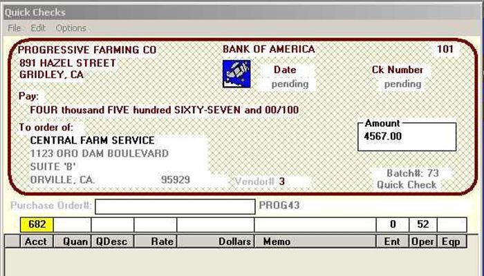 Blue Skies Accounting Enter General Ledger Check with Costing