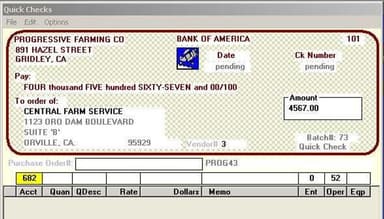Blue Skies Accounting Enter General Ledger Check with Costing