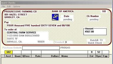 Blue Skies Accounting Enter General Ledger Check with Costing