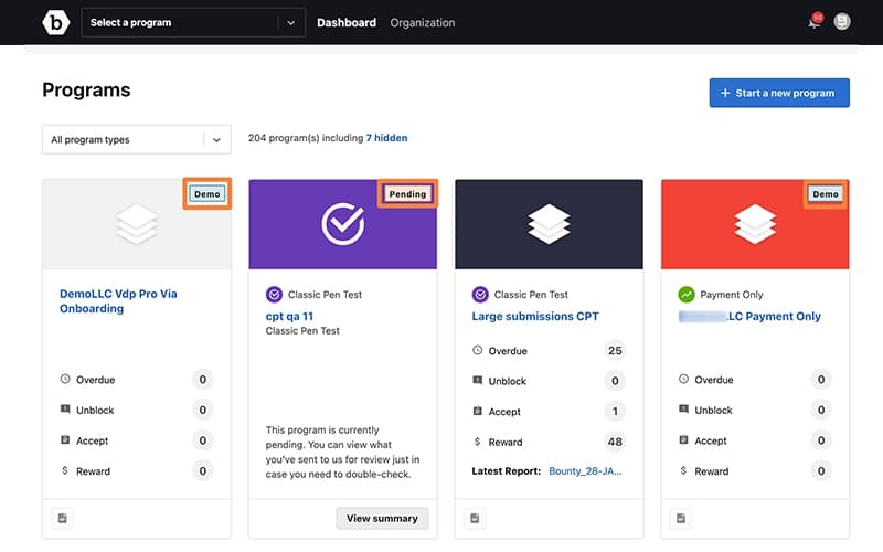 Bugcrowd Programs Dashboard