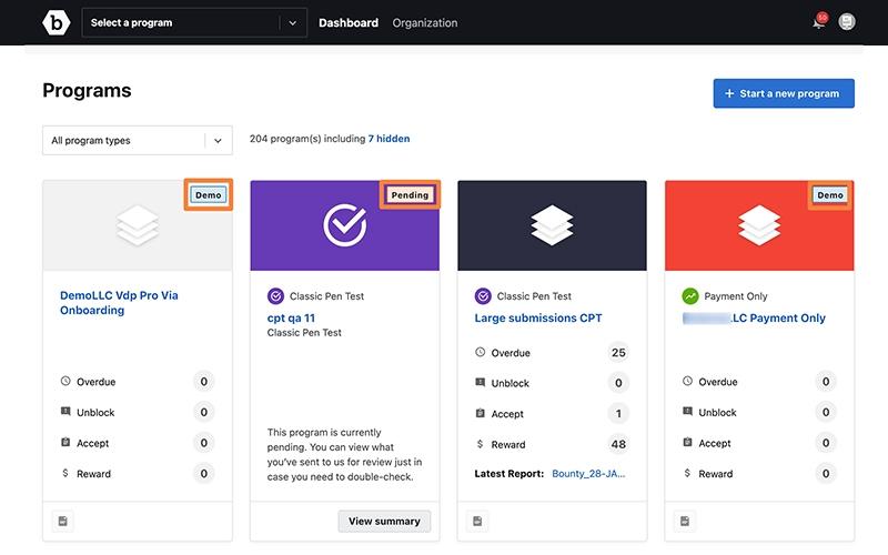 Bugcrowd Programs Dashboard
