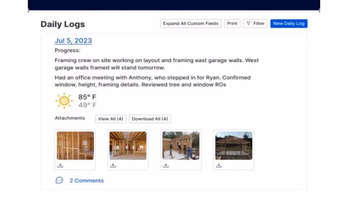 BuilderTrend Daily Logs