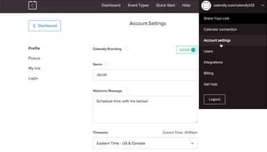 Calendly account settings