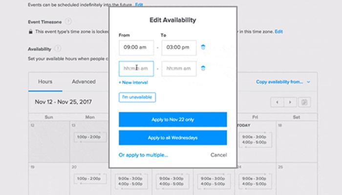 Calendly edit availablity