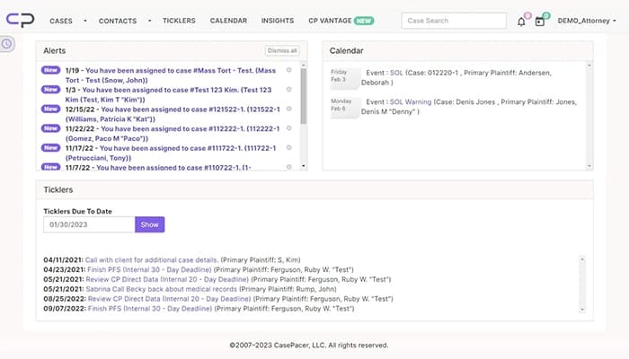 CasePacer Personal Dashboard